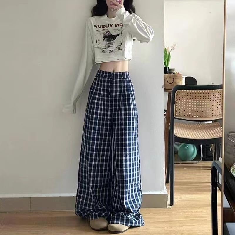 Y2k Vintage Baggy Plaid Casual Pants Woman Oversized Fashion Harajuku Japanese Style Streetwear Check Trousers3