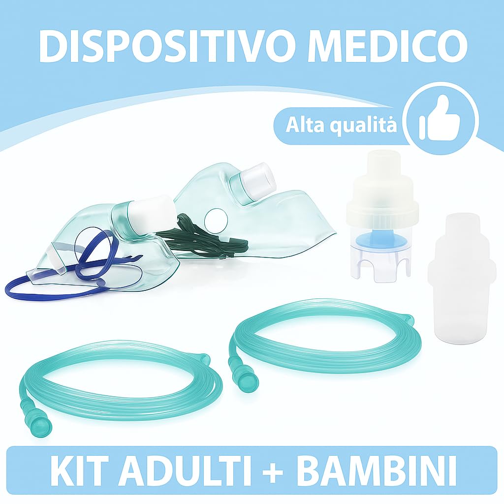 App Life Kit Ricambi Universale per Aerosol Adulti e Bambini con Maschera, Ampolla, Fascia Elastica, Tubo da 2 m, Filtro e Accessori per Nebulizzatore – Compatibile con Tutti i Modelli di Aerosol