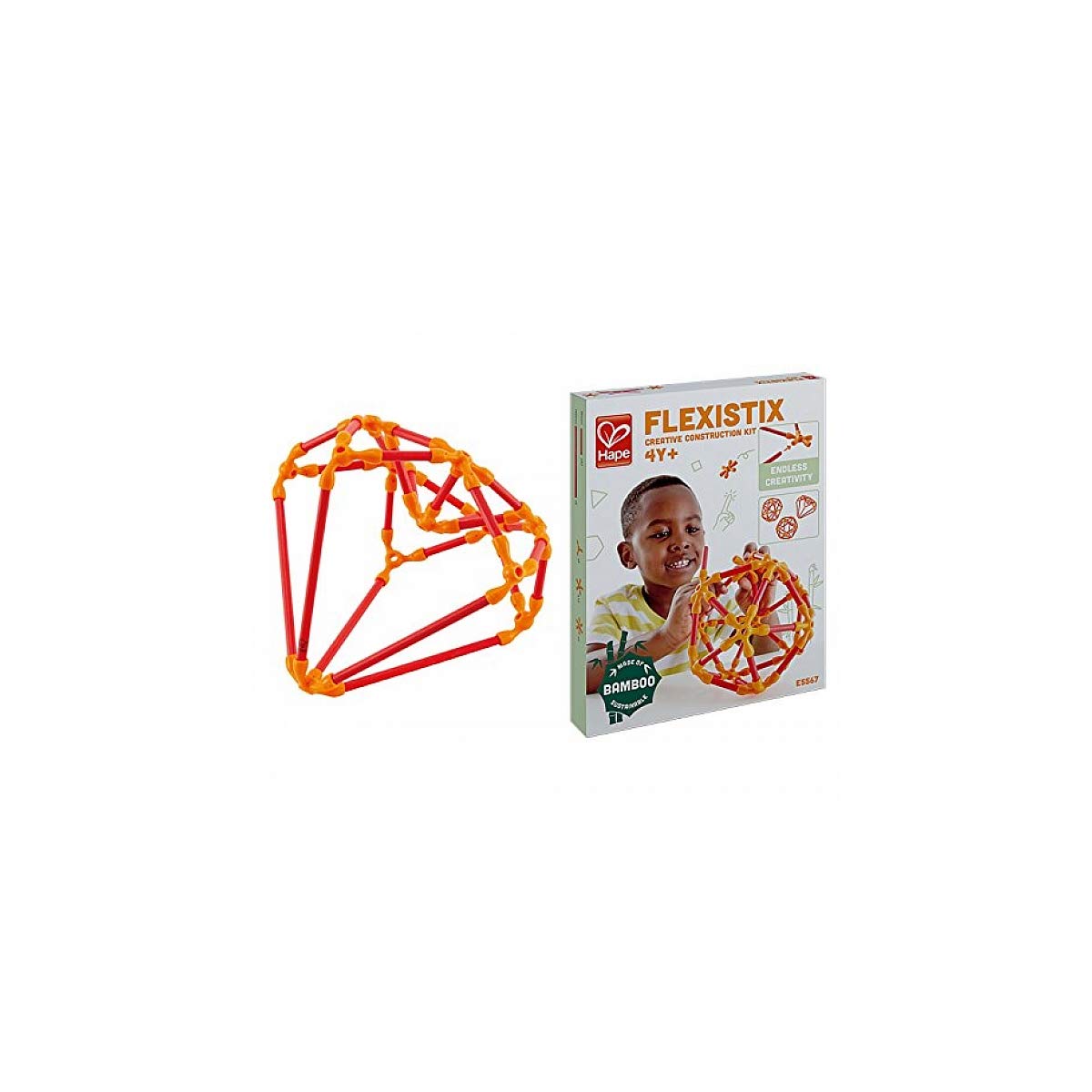 Child playing with a constructed ball made from Hape Flexistix
