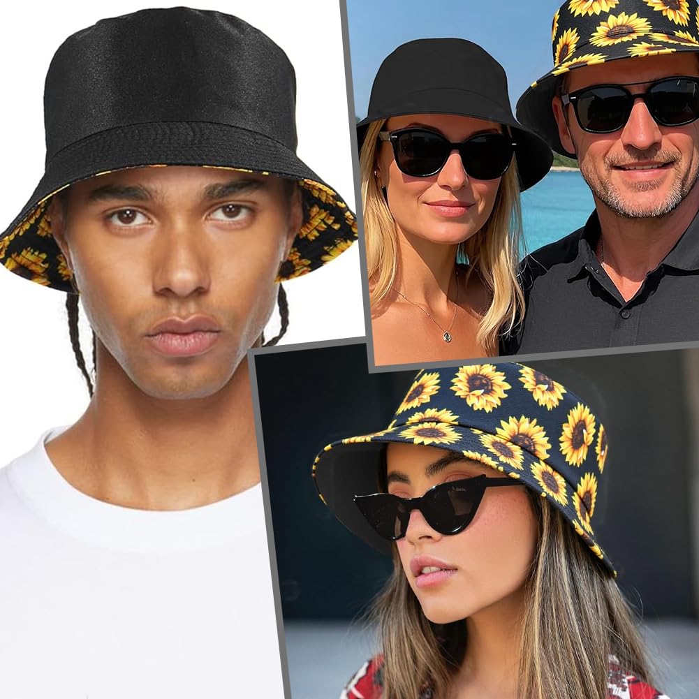Moda Imprimir Bucket Hat Summer Fisherman Cap para Hombres Mujeres, Cute Crisantemo Imprimir, Fisherman Hat para el Verano Senderismo Camping Viajes Pesca Golf Beach(Black)