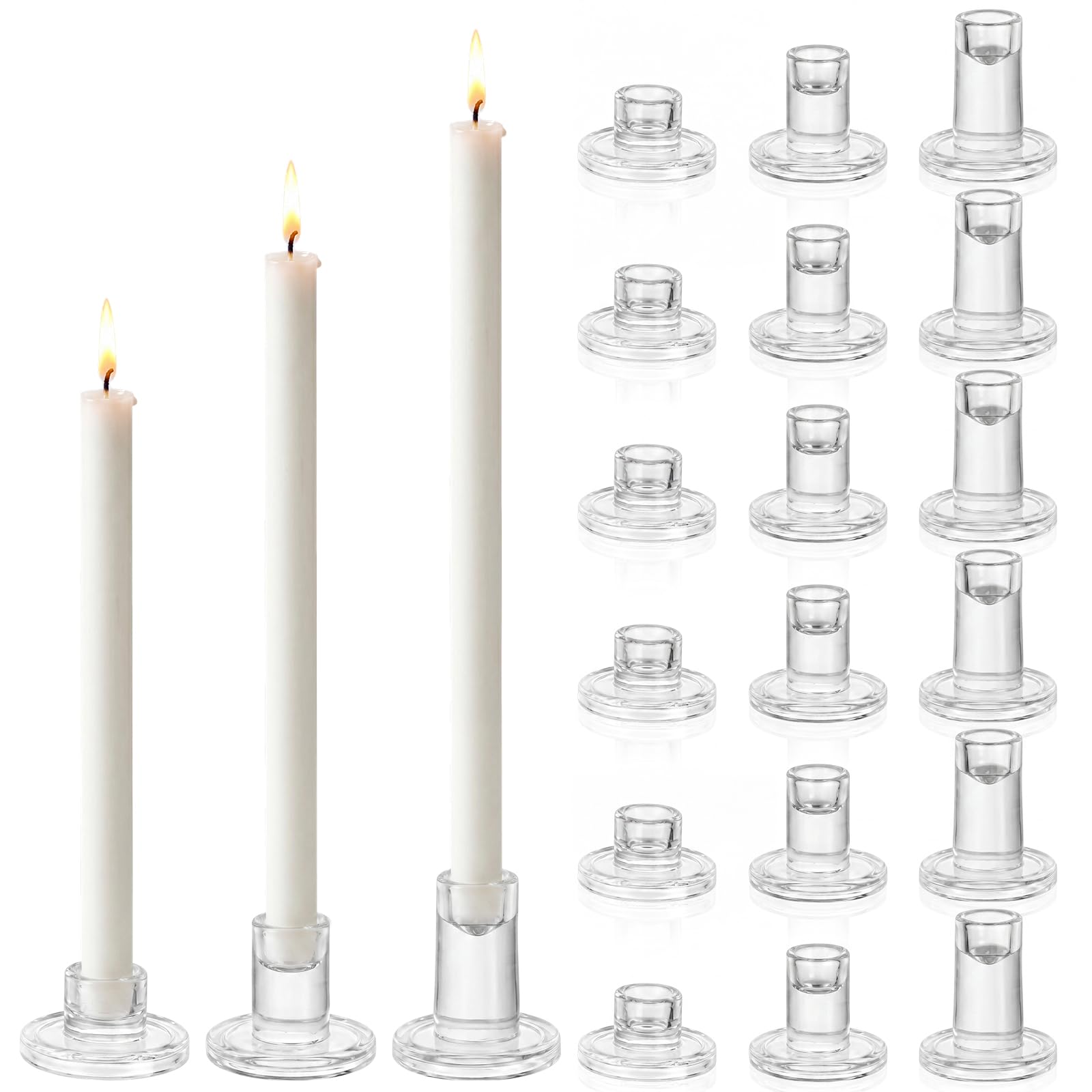 View 1 of ***STOCK PHOTO FOR REFERENCE ONLY***Mumufy 24 Pcs Clear Glass Taper Candle Holders