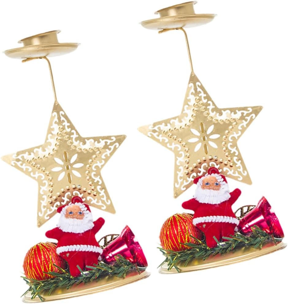 2pcs Home Decorations Office Desk Decorations Mini Christmas Tree Party Supplies Christmas Candle Holder Ornaments Bracket Candlestick Dining Table Gift Desk Topper