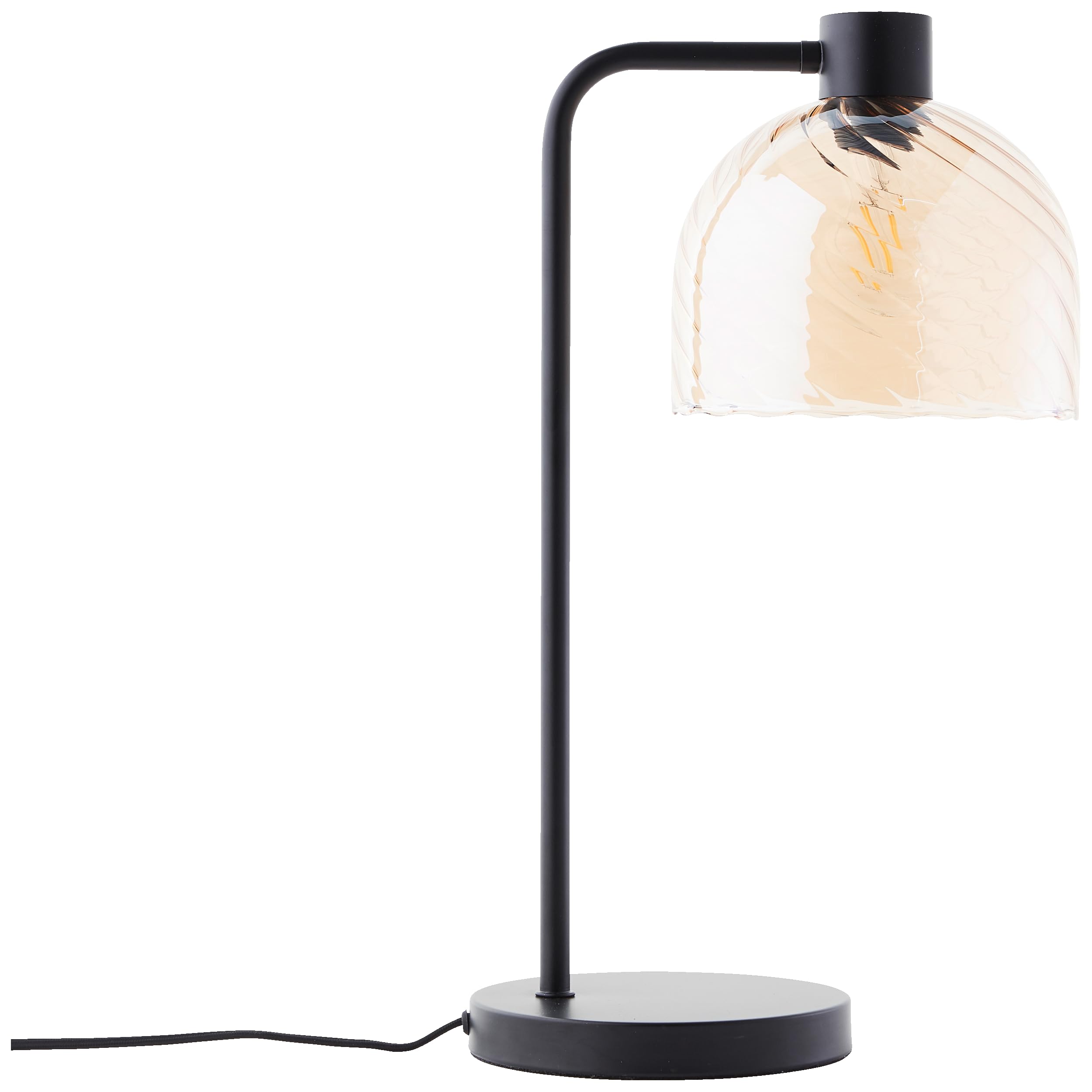 Lightbox Nacht-Tischlampe | 50 cm Höhe, Ø 19 cm | Vintage Tischleuchte mit Wipp-Schalter & bernsteinfarbenen Glas Lampen-Schirm | E27 | Schlafzimmer-Lese-Lampe aus Metall/Glas in Braun/Schwarz