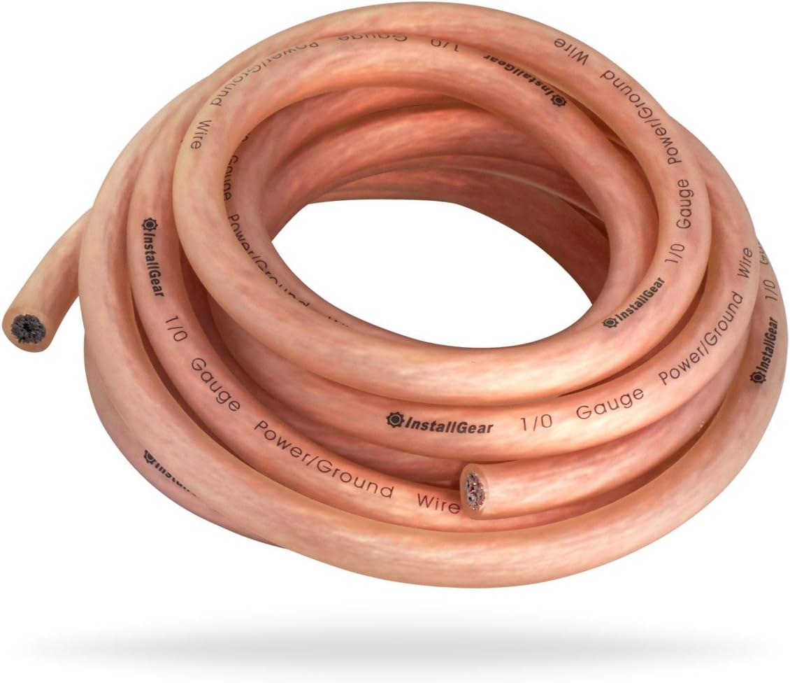 InstallGear 1/0 Gauge Wire (17ft) Copper Clad Aluminum CAA - Primary Automotive Wire, Car Amplifier Power & Ground Cable, Battery Cable, Car Audio Speaker Stereo, RV Trailer Wiring Welding Cable 1/0ga