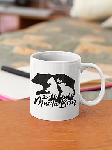 Miniatura 7 de Taza de café con texto en inglés "Mama Bear", regalo divertido de taza, taza de café novedosa, taza de café de cerámica de 11 onzas, ribete negro