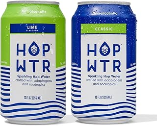 HOP WTR Sparkling Hop Water, Classic 6 Pack, Lime 6 Pack, Sugar Free, Low Carb Non Alcoholic Drinks, NA Beer, Adaptogen Drink, No Calories, Adaptogens & Nootropics for Added Benefits, 12 oz Cans