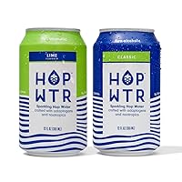 Vista 1 de HOP WTR Agua de lúpulo con gas, paquete de 6 unidades, lima, sin azúcar, bebidas sin alcohol bajas en carbohidratos, cerveza NA, bebida adaptógena