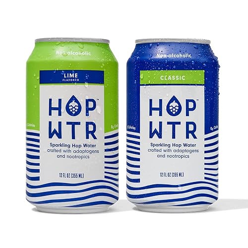 HOP WTR Agua de lúpulo con gas, paquete de 6 unidades, lima, sin azúcar, bebidas sin alcohol bajas en carbohidratos, cerveza NA, bebida adaptógena,
