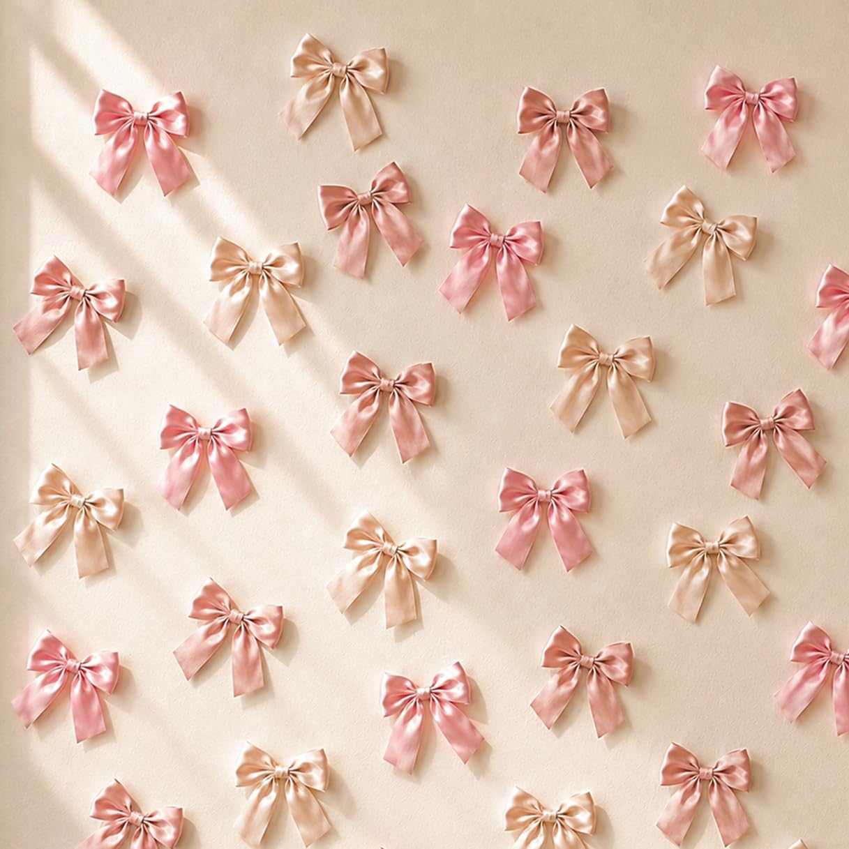 49PCS Pink Bows Wall Decor, Pink White Ribbon Coquette Bow Birthday Party Decorations for Bridal Baby Shower Women Girls Just Wanna Be One Birthday Girls Room, 3inch Bows Theme Garland Background