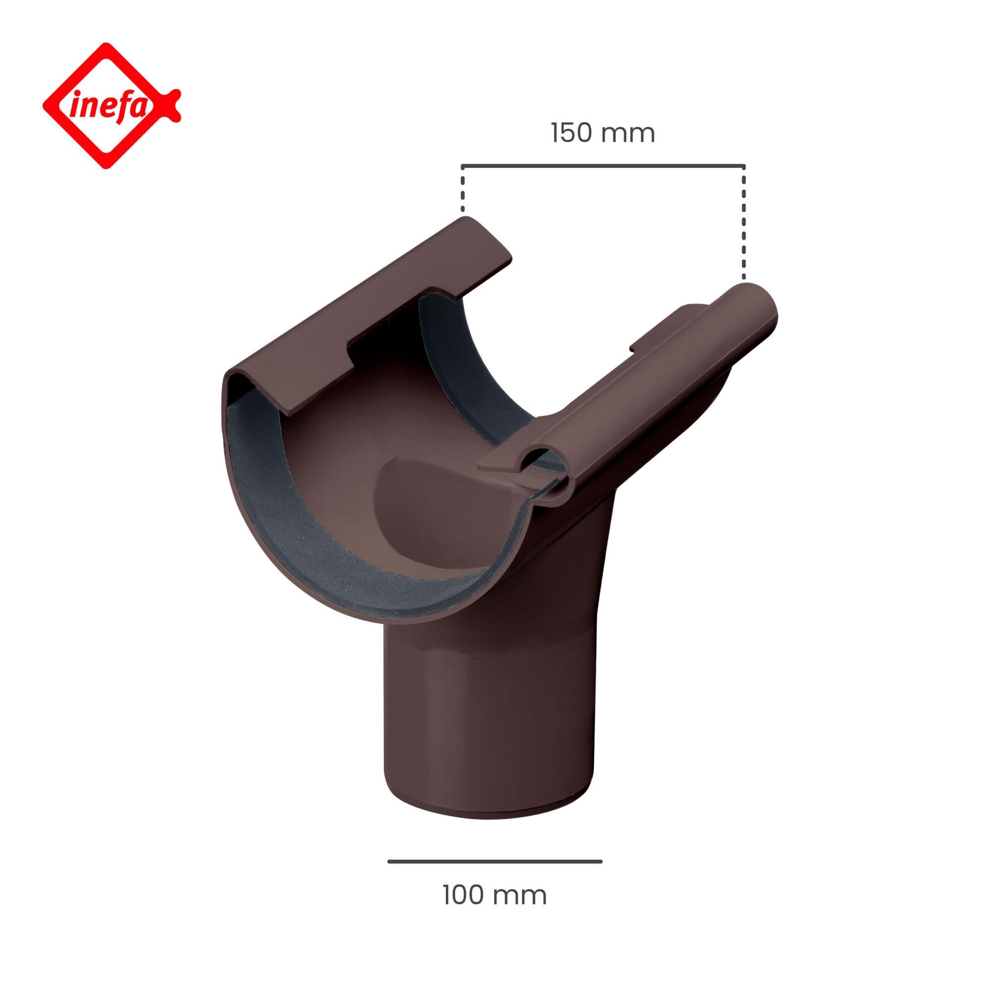 INEFA Ablaufstutzen halbrund, PVC NW150/DN100 Dunkelbraun Einhangstutzen Dachrinnenzubehör, einfache Steckmontage, Made in Germany