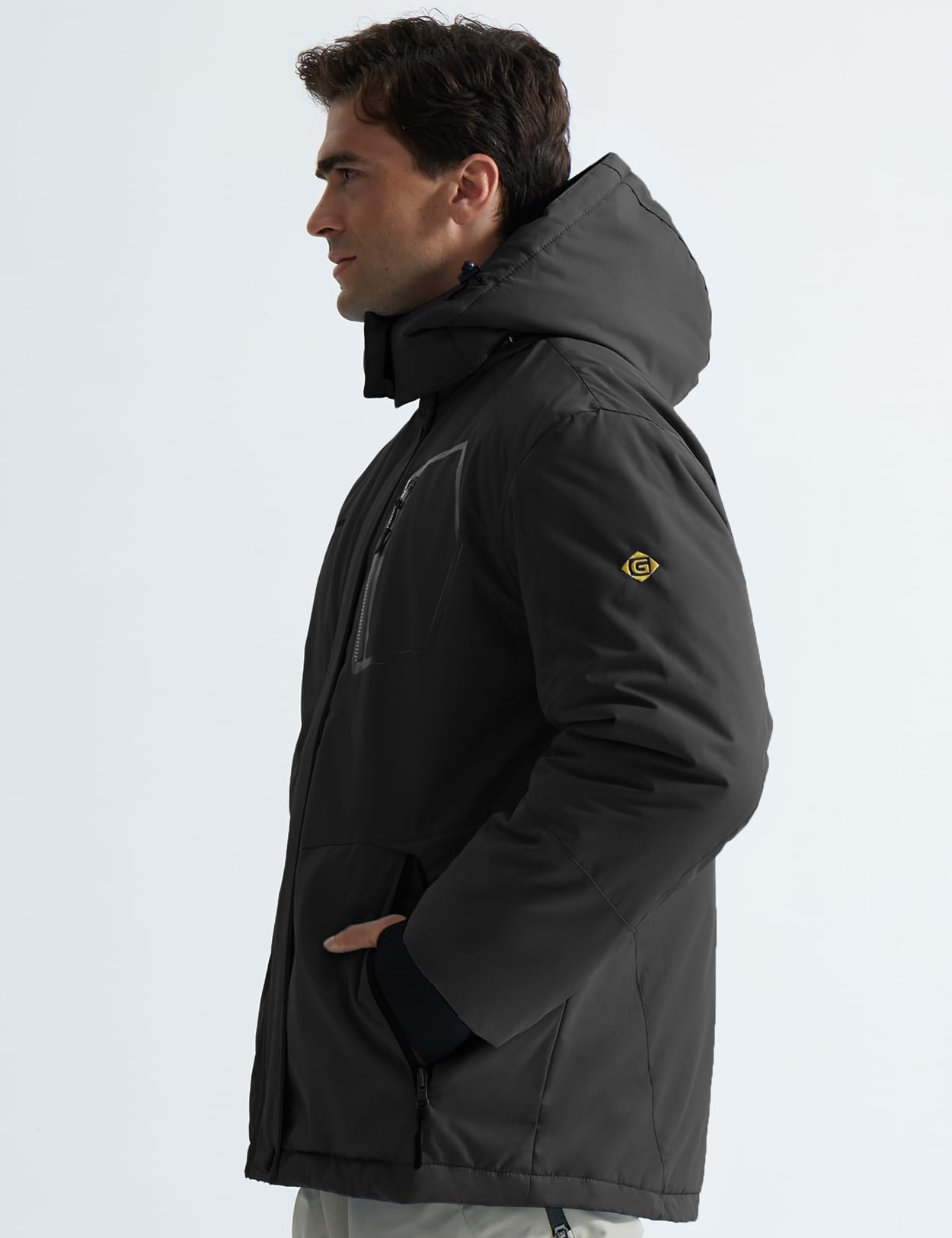 GEMYSE Chaqueta de Esquí Impermeable de Montaña para Hombre Abrigo de Invierno Antiviento con Capucha