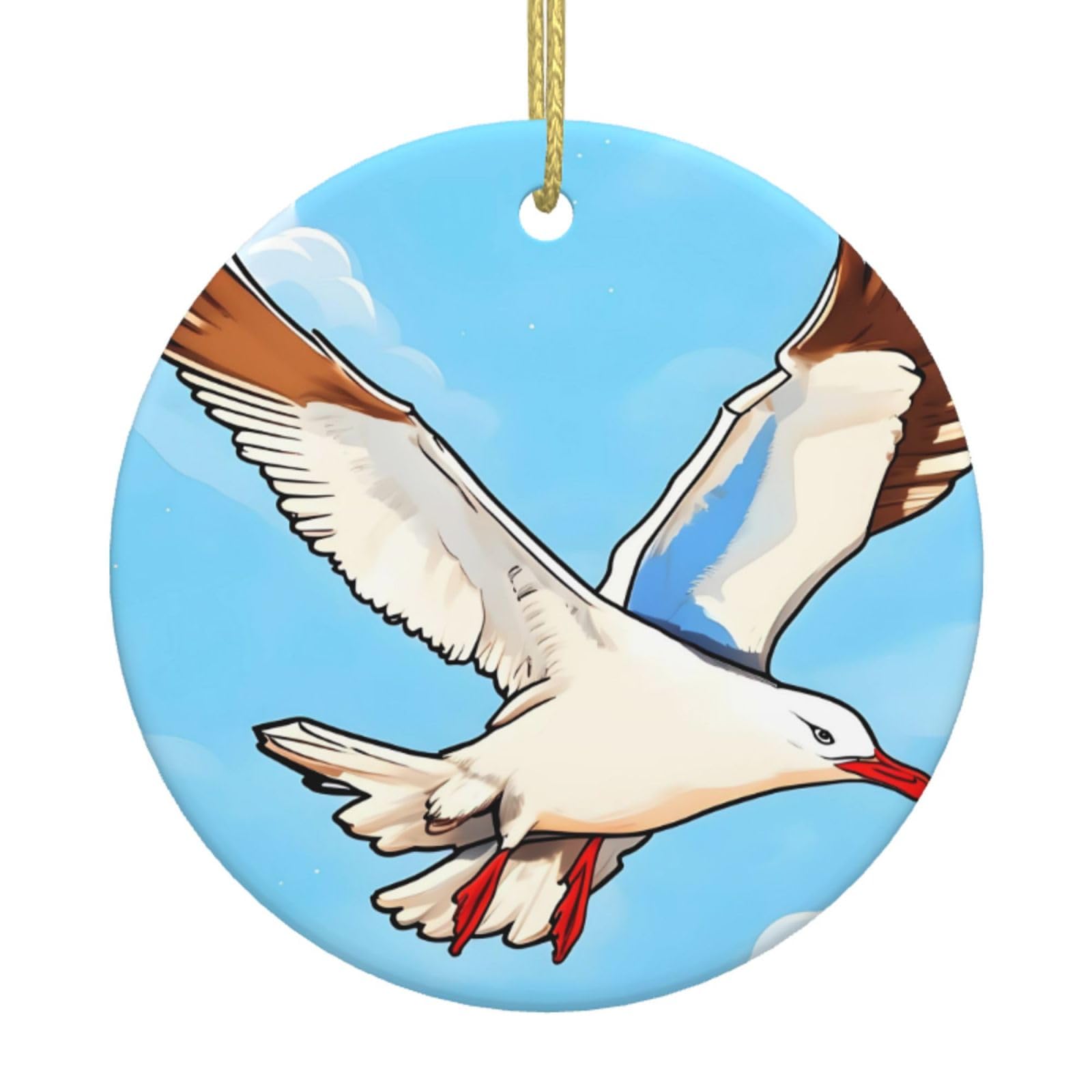 Flying Seagulls Printed Christmas Tree Ceramic Ornaments Holiday Decoration Christmas Unique Pendant for Christmas Party