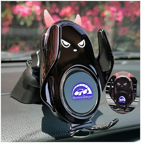 Cargador de coche inalámbrico Montaje con abrazadera automática de 15 W carga rápida lindo diseño de demonio para iPhone Samsung Andriod teléfono