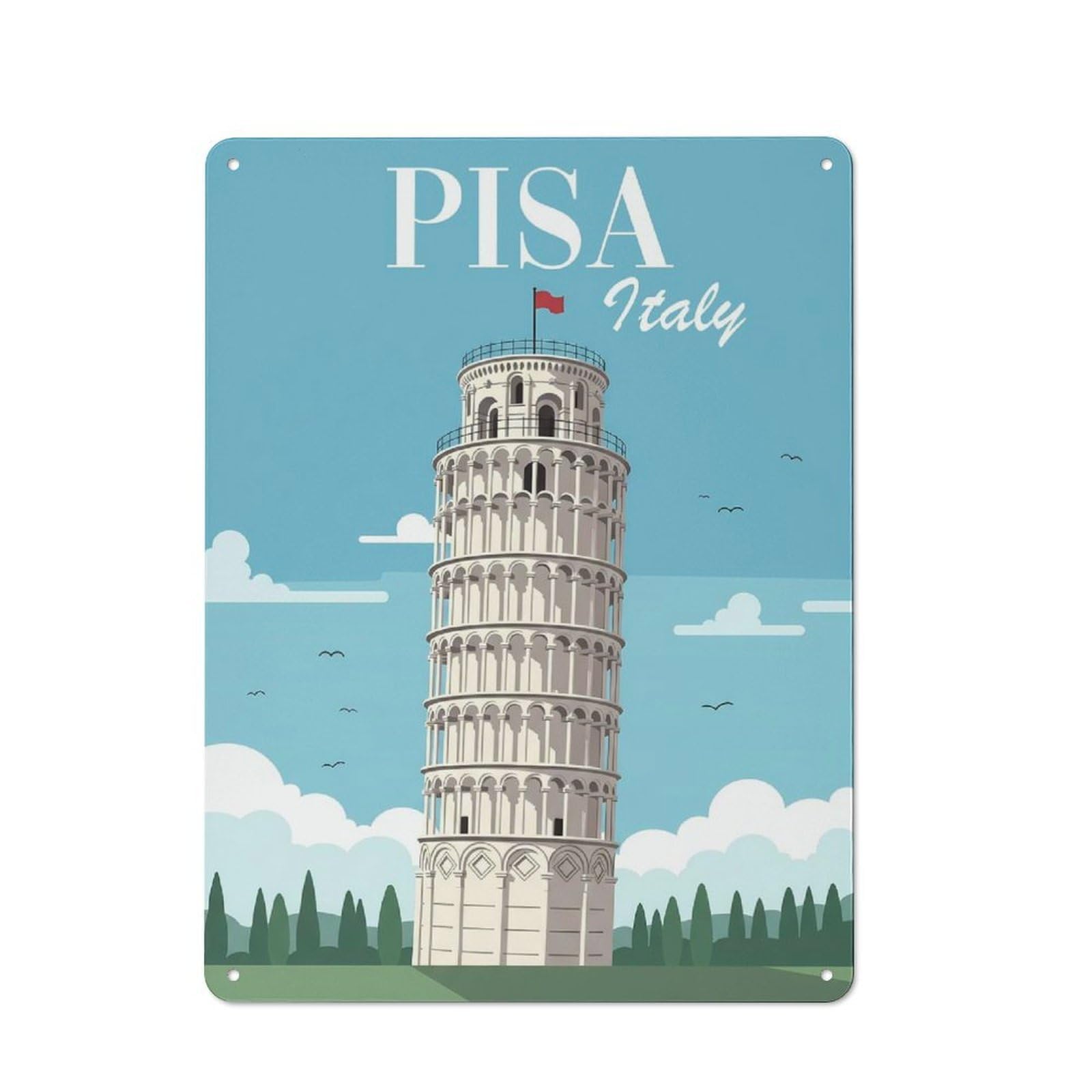 Junmoney Style-1 Retro Tin Sign 40X30cm Featuring Leaning Tower Of Pisa For Workshop Wall, Gift For Makers And Diy Enthusiasts During The Christmas Season