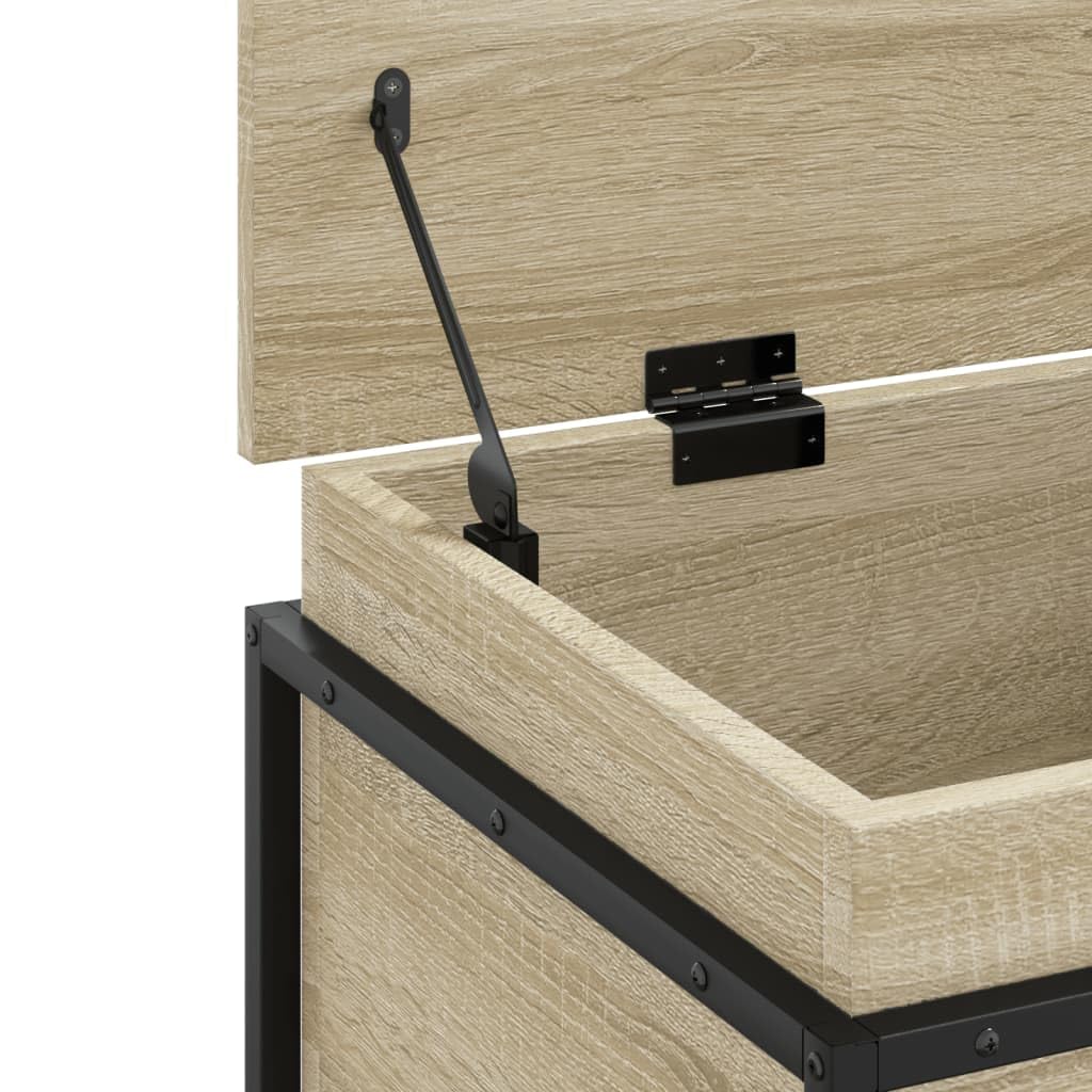 Homgoday Caja con tapa de roble Sonoma, 80 x 40 x 51,5 cm, aglomerado, muebles de baúles y baúles, contenedor de jardín, porta herramientas de jardín, puf de exterior, baúl de exterior