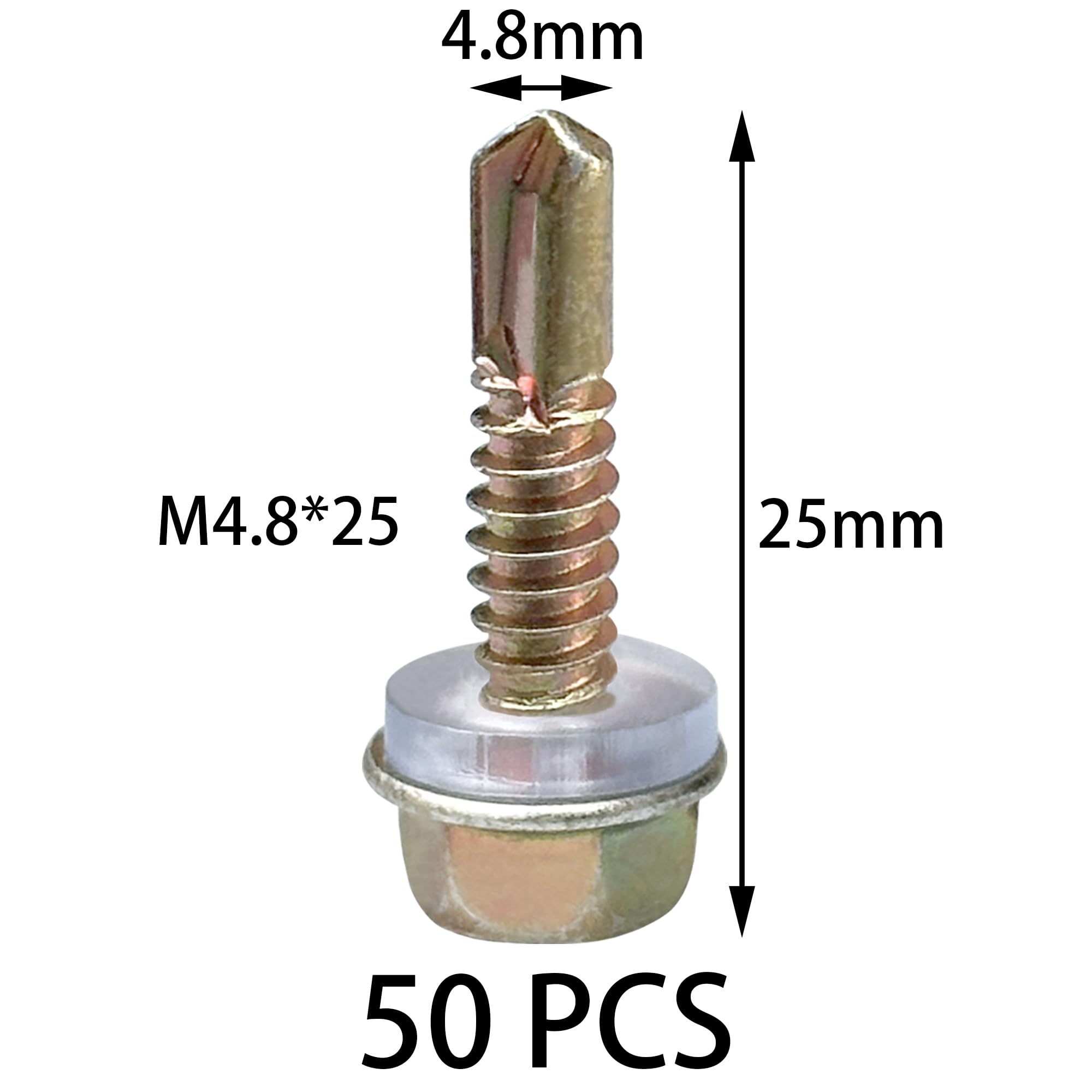 50 PCS Hexagon Self Tapping Self Drilling Screws with Pads for Metal Sheets,Wooden Sheets and Plastic Sheets (M4.8 * 25mm) - Image 4