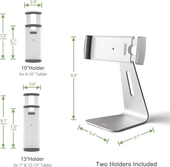 Viozon iPad Pro Stand, Tablet Stands 360 Rotatable Aluminum Alloy Desktop Mount Stand Compatible with 7-13inch iPad Pro iPadAir iPad Mini Surface and Surface Pro (Silver General)
