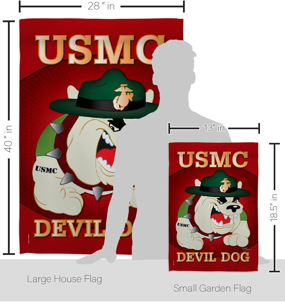 Devil Dog Garden House Flag - Set Armed Forces Marine Corps USMC Semper Fi United State American Military Veteran Retire Official - Banner Small Yard Gift Double-Sided Made in USA 28 X 40