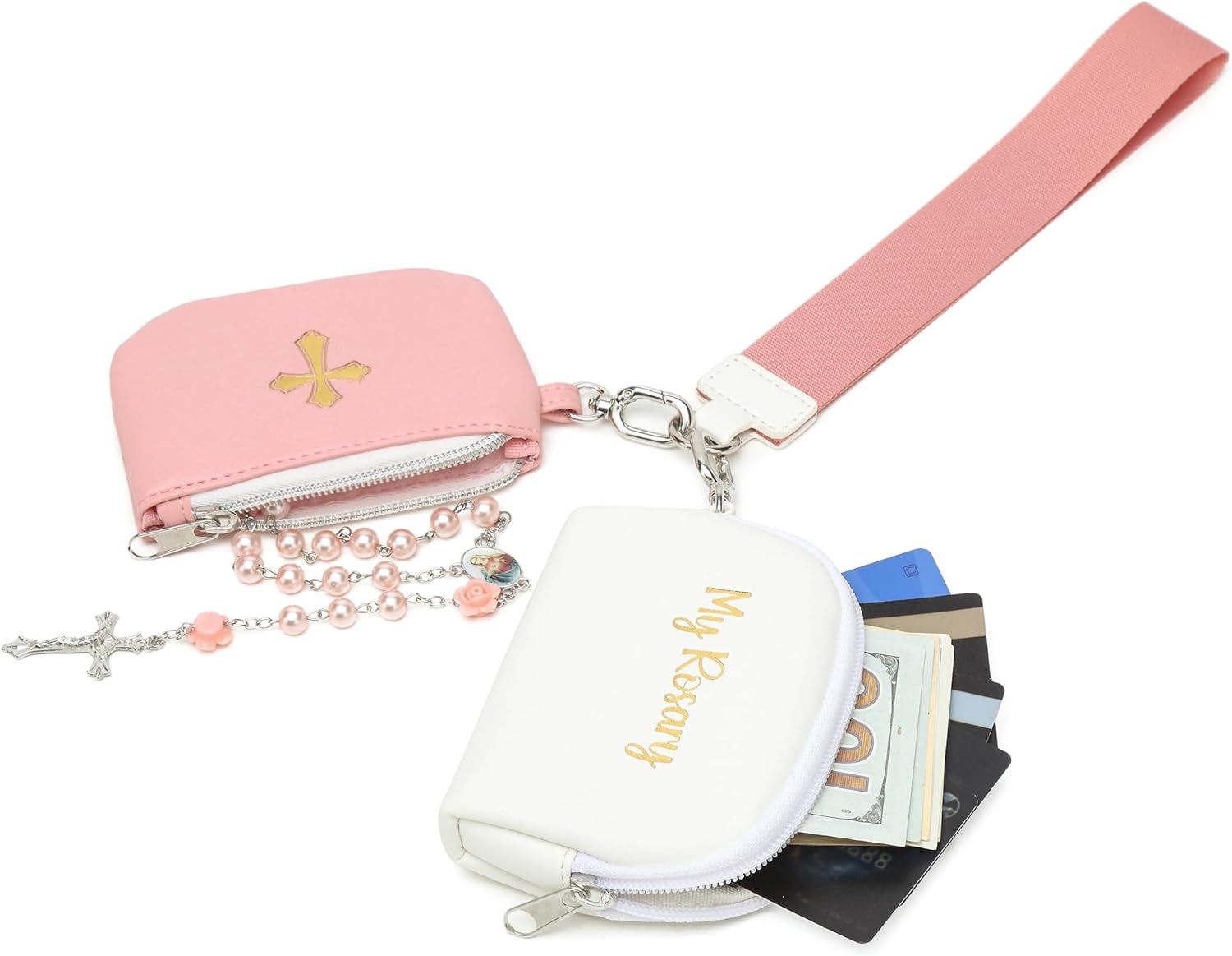 Dual Rosary Pouch Vegan Leather Wristlet Keychain Coin Purse Double Wallet Card Holder Rosary Case for Women Men - Image 2