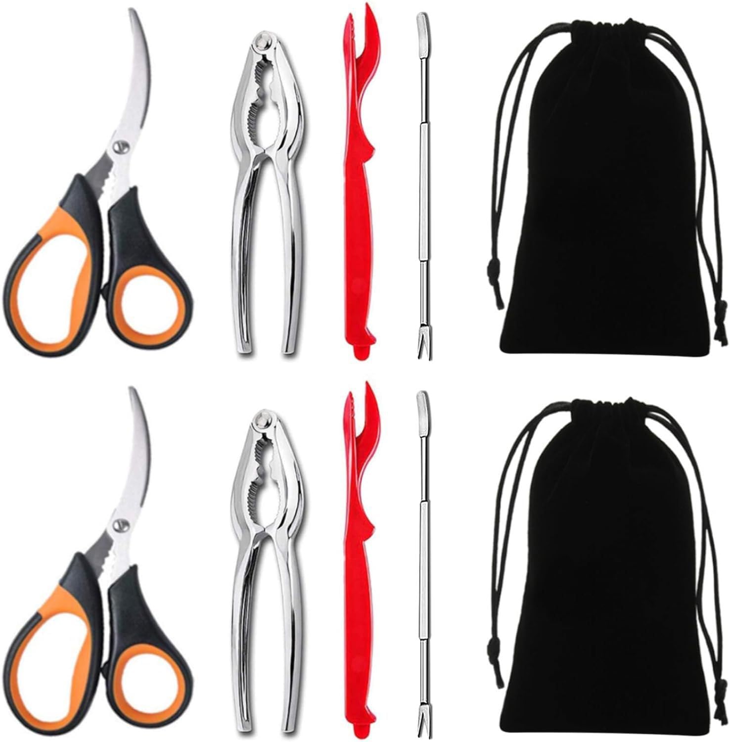 sddjqy 10 Piece Seafood Tools Set - 2 Crab Crackers, 2 Lobster Shellers, 2 Crab Forks, 2 Seafood Scissors and 2 Storage Bag