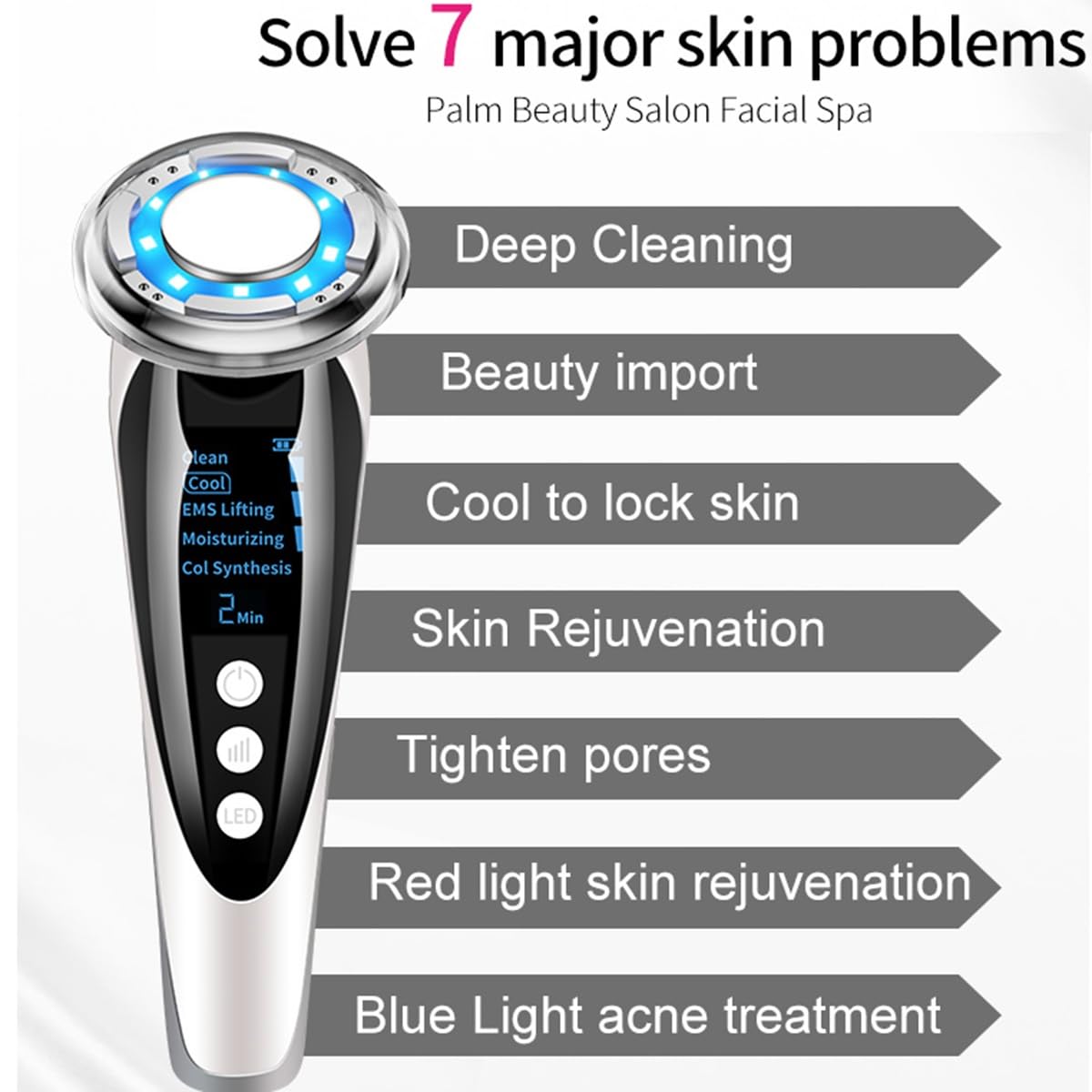 Massaggiatore facciale 5 in 1, dispositivo di bellezza SME, con luce rossa e blu, massaggiatore viso ad ultrasuoni, con impacco caldo e freddo, per la cura della pelle, pulizia profonda del viso e
