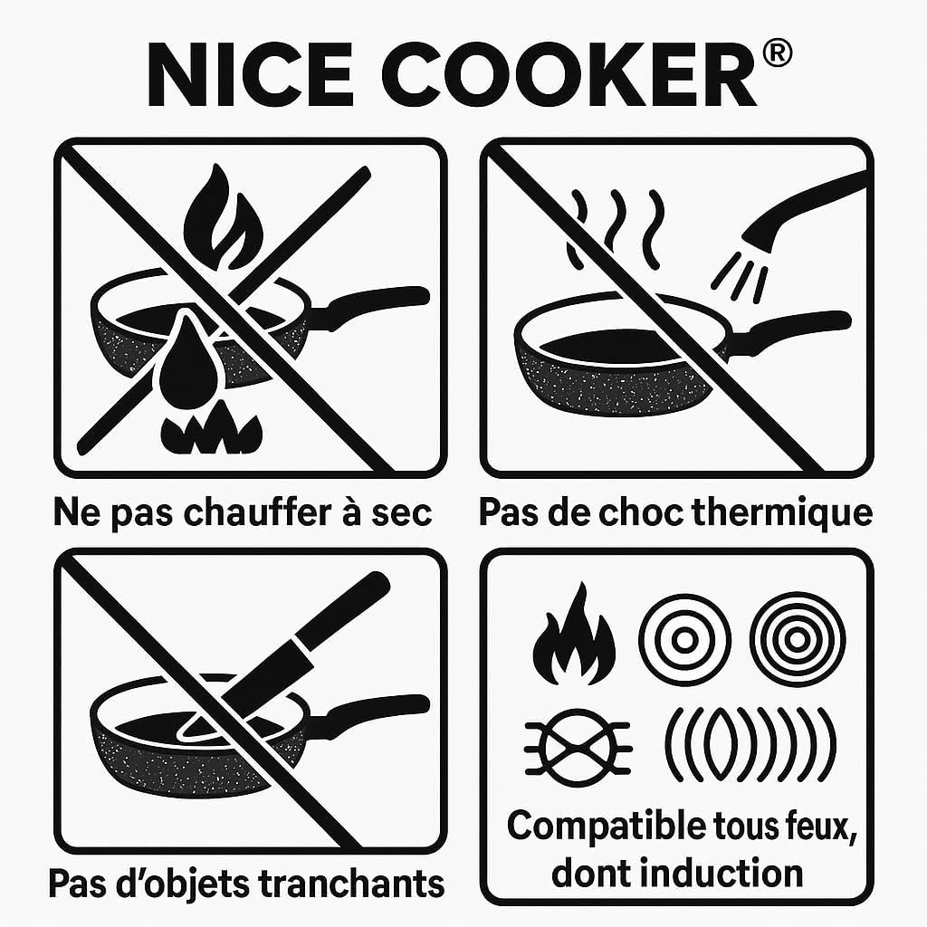 Faitout Cocotte Marmite Roc-Tec® 16,20,24 ou 28 cm + Couvercle Vraies Particules de Pierre. Antiadhésif. Tous Feux dont Induction + Four (24cm)