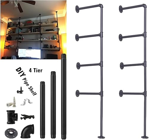 Estante industrial de tubería de hierro para montaje en pared, estante vintage retro para colgar en el techo, estantería abierta para oficina,