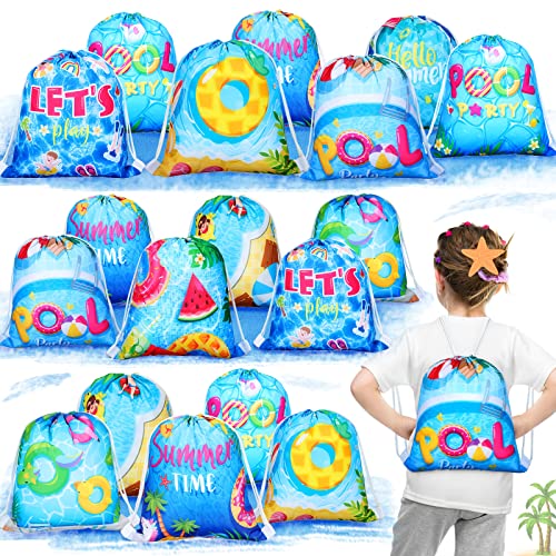 Panelee Pool Party Drawstring Bags Pool Party Favor Bags Beach Decorations for Girls and Boys Pool Party Supplies(18 Pcs)