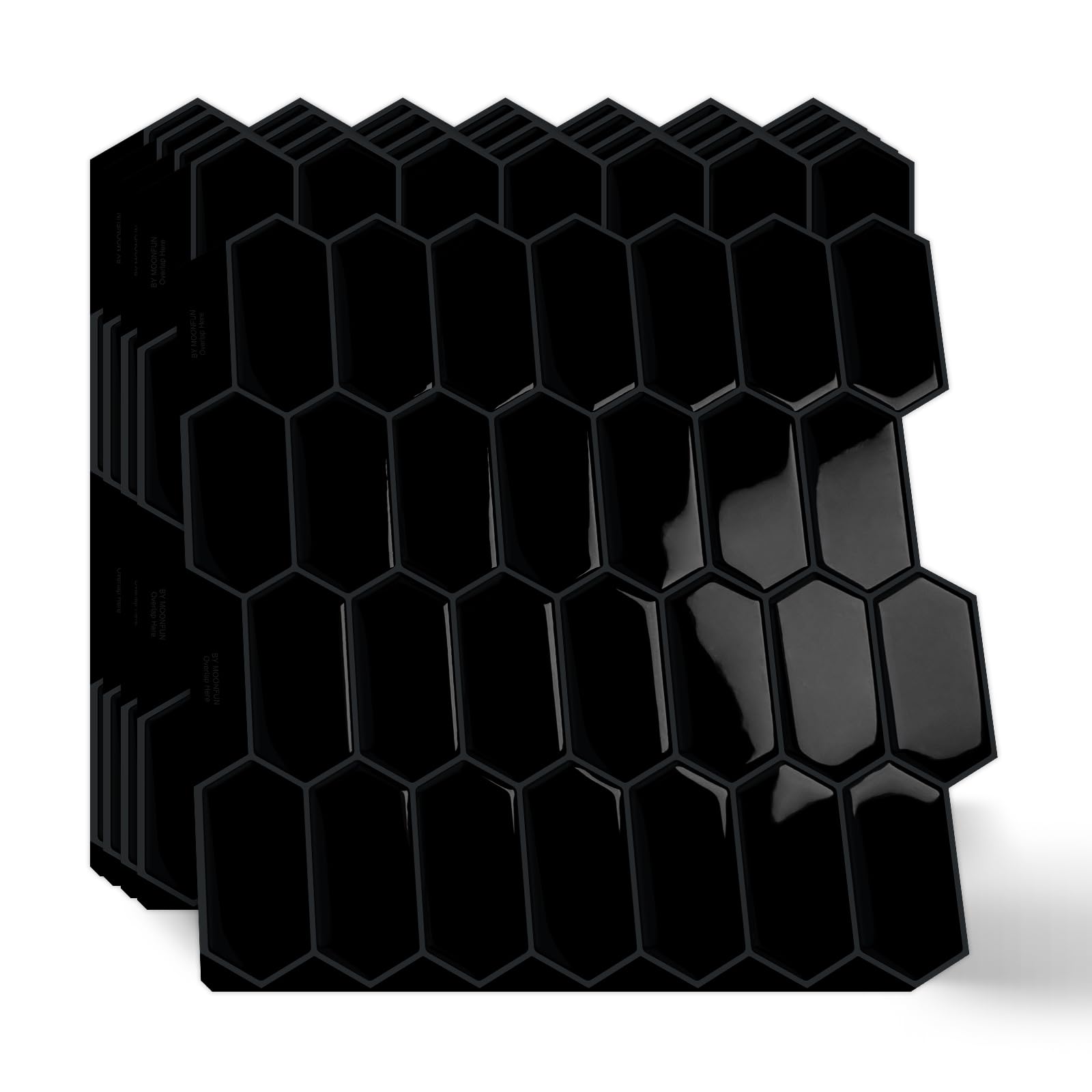 Photo 1 of 10-Sheet Long Hexagon Peel and Stick Kitchen Backsplash Tiles,3D Waterproof Self-Adhesive Wall Tile Stick on Backsplash for Kitchen, Bathroom, Fireplace,RV(Black,12"×12")