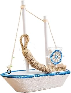ZYAURA Decoración hogareña 1 Pieza Mini Estilo mediterráneo Marino náutico Madera Azul velero Barco Madera