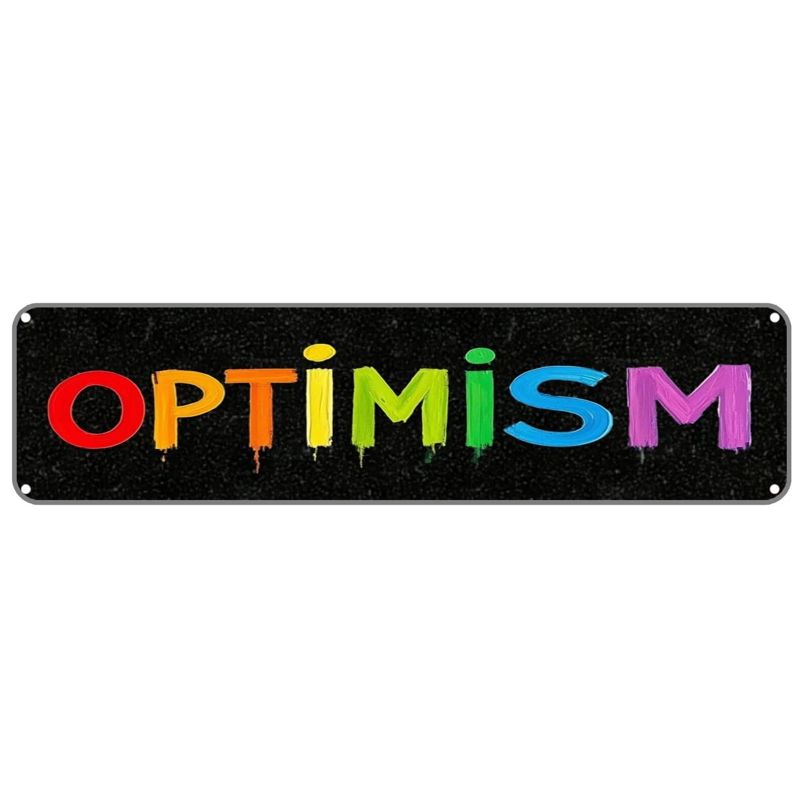 OPTIMISM Tin Sign Christmas Decor Retro Wall Decor For Home Coffee Bar Funny Aluminum Sign 4x16 Inch