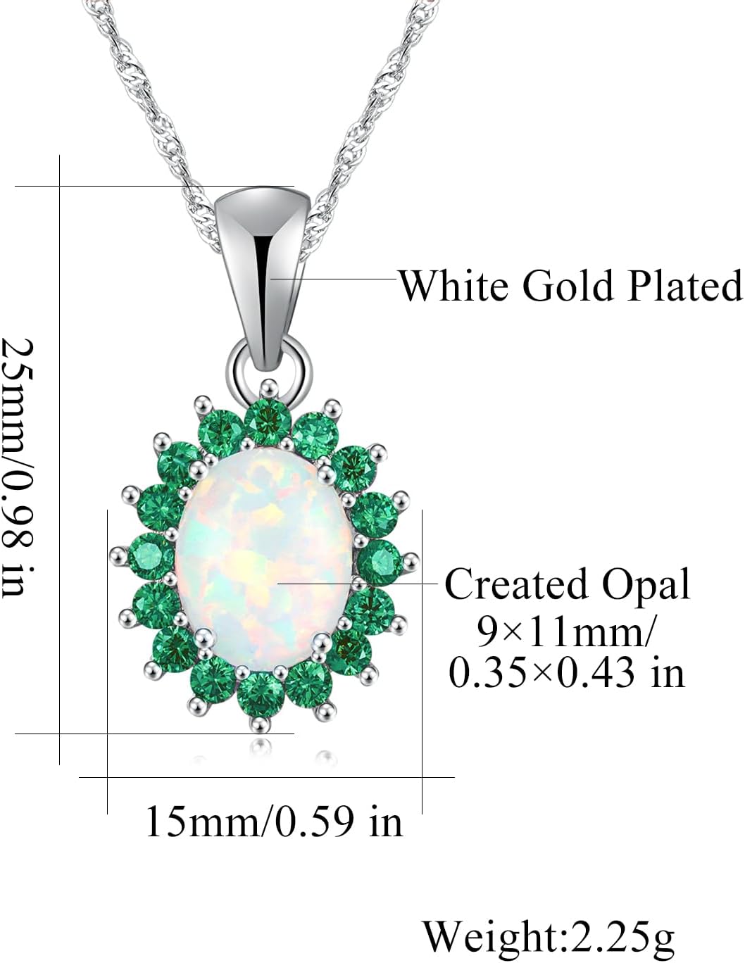 CiNily 14K White Gold Plated Opal Pendant Necklace-Flower/Oval Shap Necklace Gemstone Women Girls Jewelry Gift - Image 2