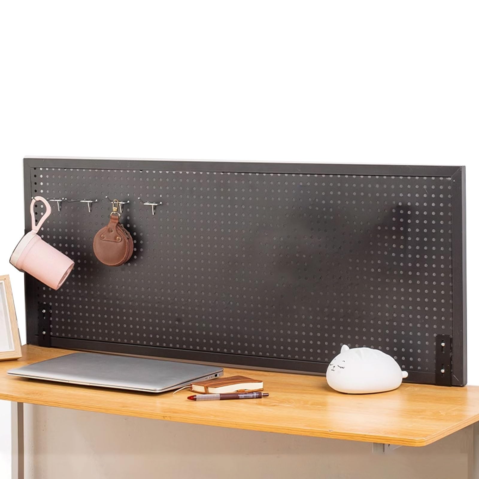OWOHYG Clamp On Desk Shelf Desktop Bookshelf Iron Plate With Baked Enamel Finish Office Storage Rack For Dorm Office Home Computer With 10 Hooks,Black/White Bookshelf.Black-60x40cm(24x16in)