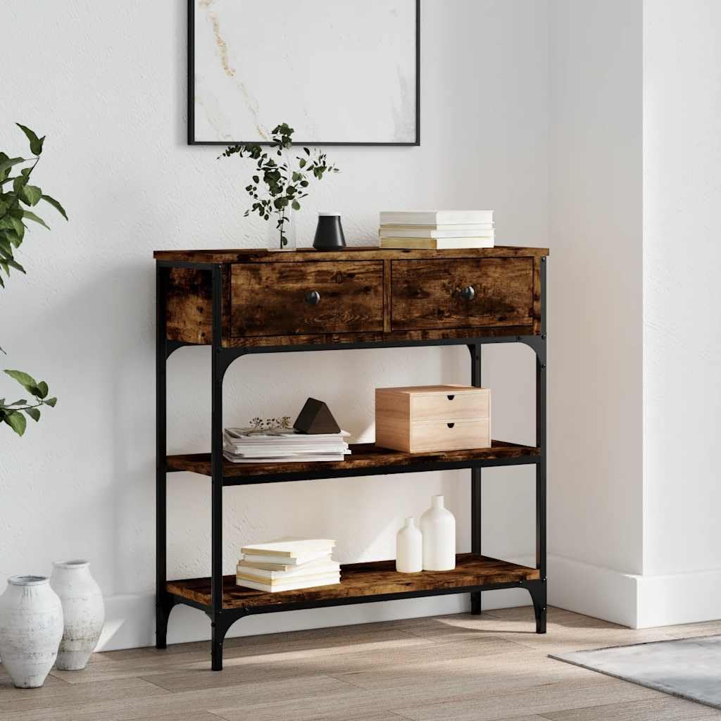 SXZenSpace Console Table Smoked Oak 72.5x25x75 cm Engineered Wood with Metal Frame, Slim Hallway Accent Table, Modern Sofa Side for Living Room Corridor and Bedroom