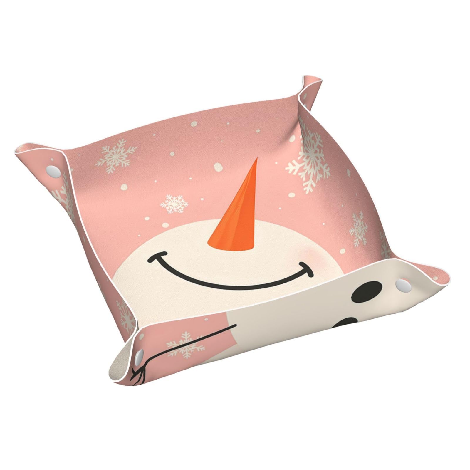 HLBSDM Winter Pink Snowman Tray Men's Leather Valet Parking Portable Entrance Trays Bedside Storage Box