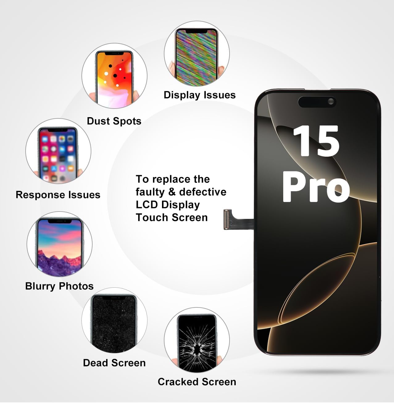 LL TRADER Screen Replacement for iPhone 15 Pro 6.1" LCD Retina FHD Display COF Touch Screen Digitizer with Repair Tool Kits, Waterproof Tape, Screen Protector (Truetone programable)