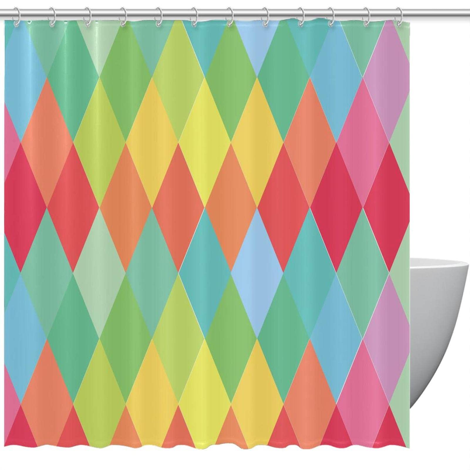 Rideau de douche coloré à motif losange idéal pour la salle de bain des enfants