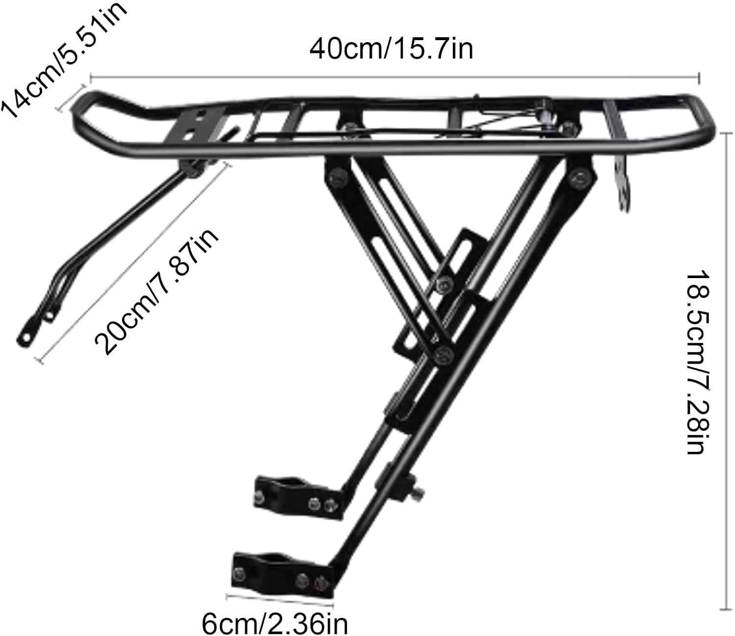 Portapacchi Bici Posteriore Universale in Alluminio · Regolabile per Ruote 20"-29" · Compatibile MTB, City Bike e Gravel · Robusto e Leggero · Supporto per Borse e Carico