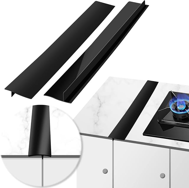 MSDADA-Kitchen Silicone Stove Gap Covers, 2 Pack worktop edging strip,30in Long Gap Filler, Easy Clean Heat Resistant Wide,Seals Spills Between Counters Stovetop,Cooker,Oven,Dryer &Washing(Black)
