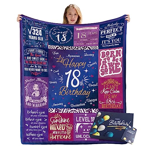 18th Birthday Gifts for Girls with Gift Box, 18 Year Old Girl Birthday Gifts, 18th Birthday Gifts, 18th Birthday Decorations for Girls, Gifts for 18 Year Old Girl, 18th Birthday Blanket 60