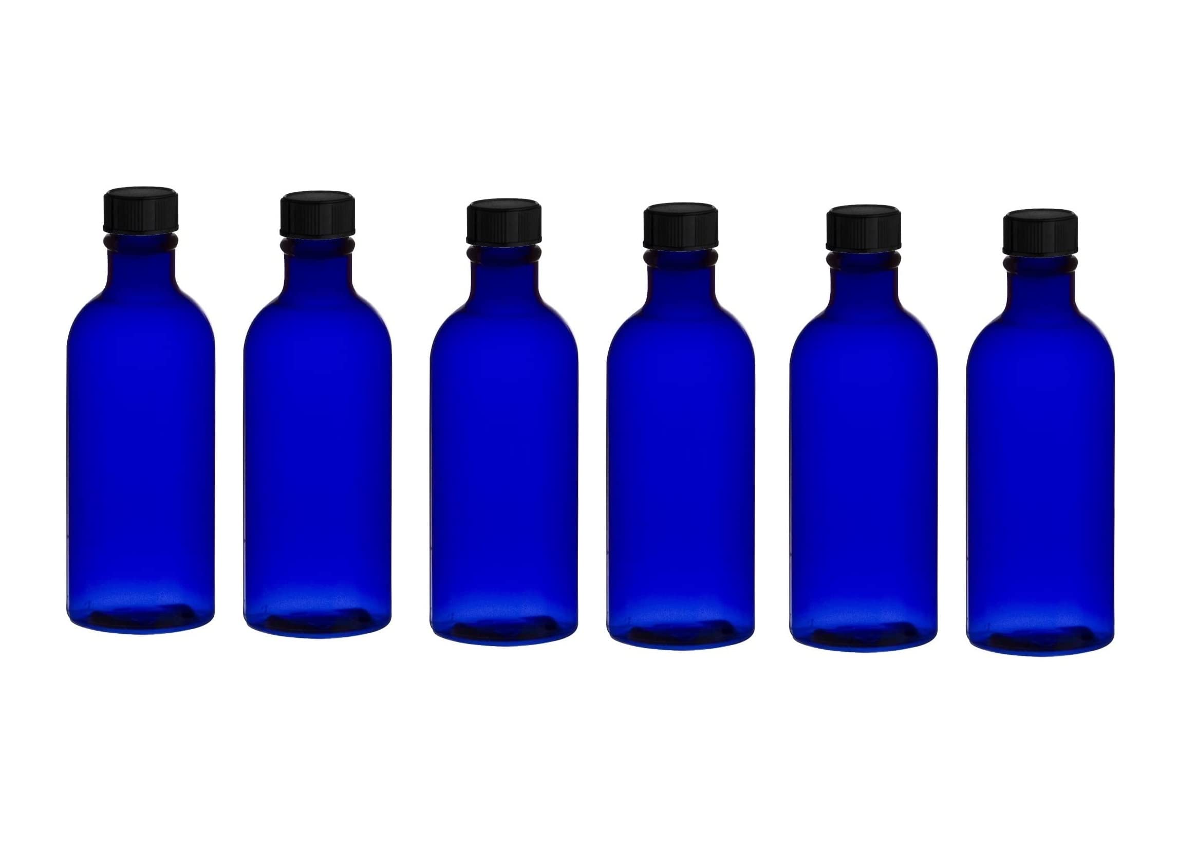 6 Flacons verre bleu 200 ml avec bouchon noir (PHARMA 20)