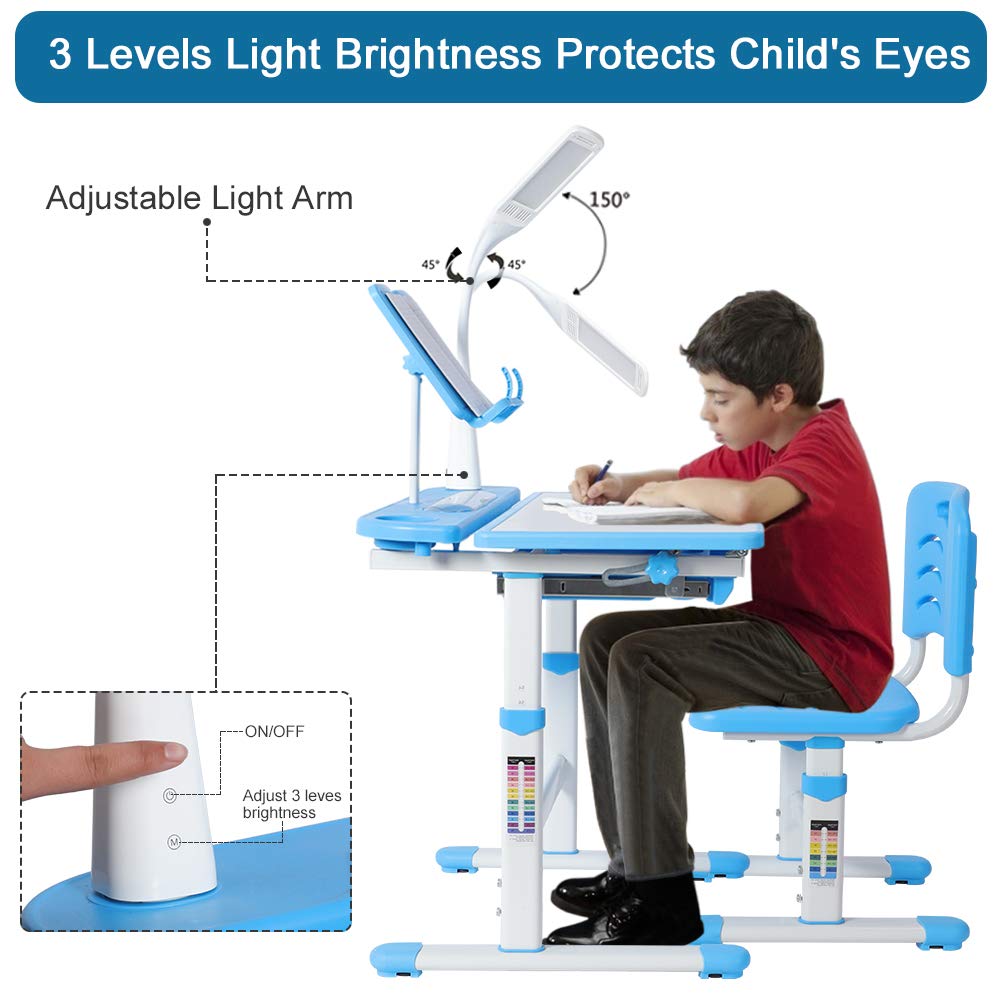 Children's Study Desk Chair Set, Ergonomic Kids Desk Chair Height