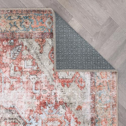 Rugshop Multi Vintage Boho Medallion Area Rug — Machine Washable, 9'x12' for Living Room, Dining Room and Bedroom
