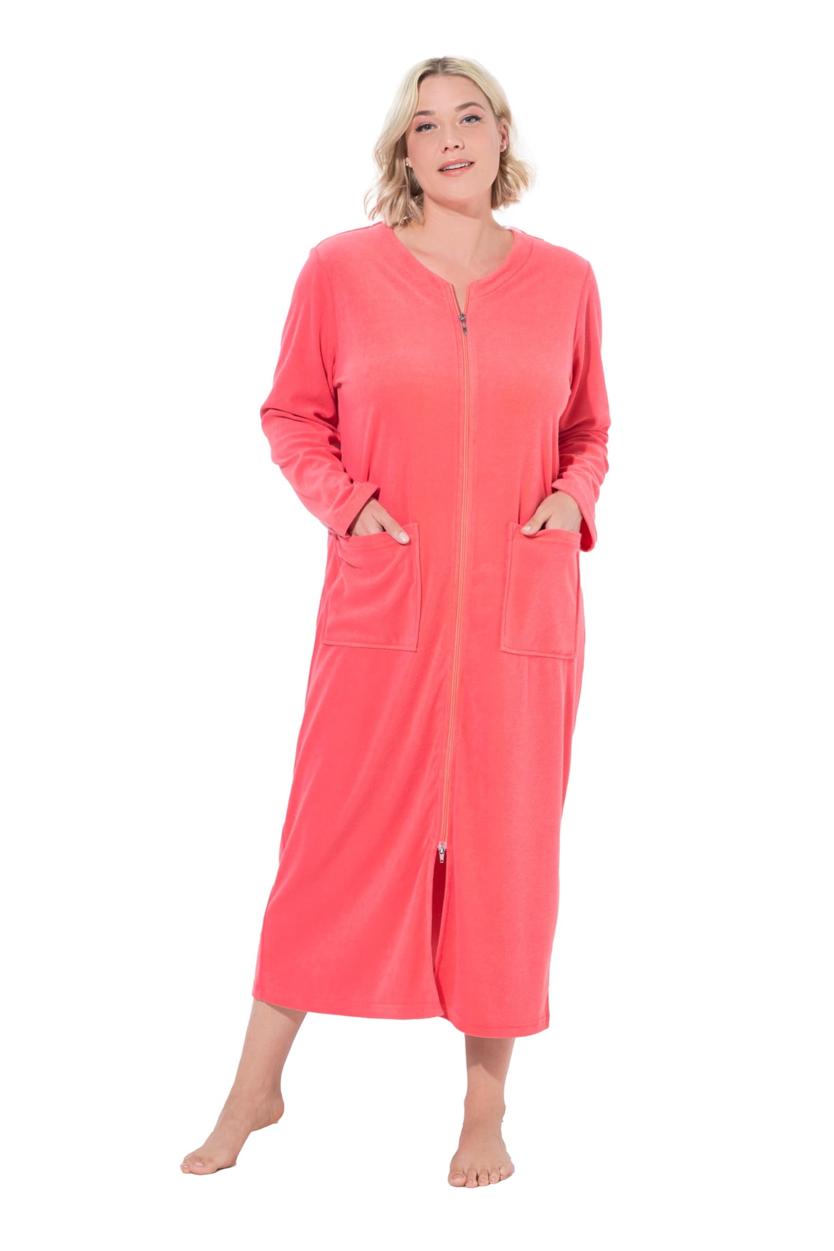 Ulla Popken Damen große Größen Übergrößen Plus Size Bademantel, Frottee, 2-Wege-Reissverschluss, Langarm 749967