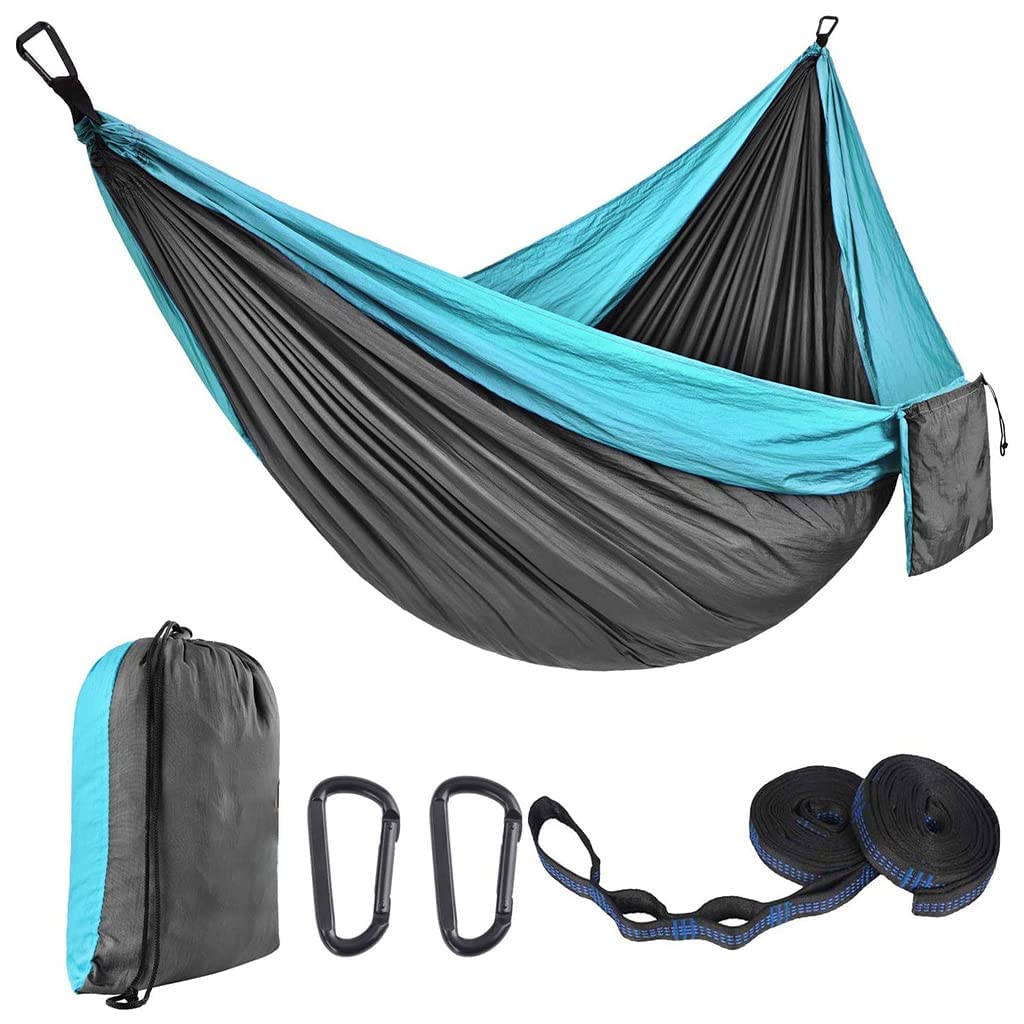 BYRM Camping Hammock for Outdoor Activities with 2 Fixing Straps, Swing for Adults Kids, Portable Ultralight Nylon for Travel Beach Trekking, Maximum 200Kg Load (275 X 140Cm)(Blue)-image-20