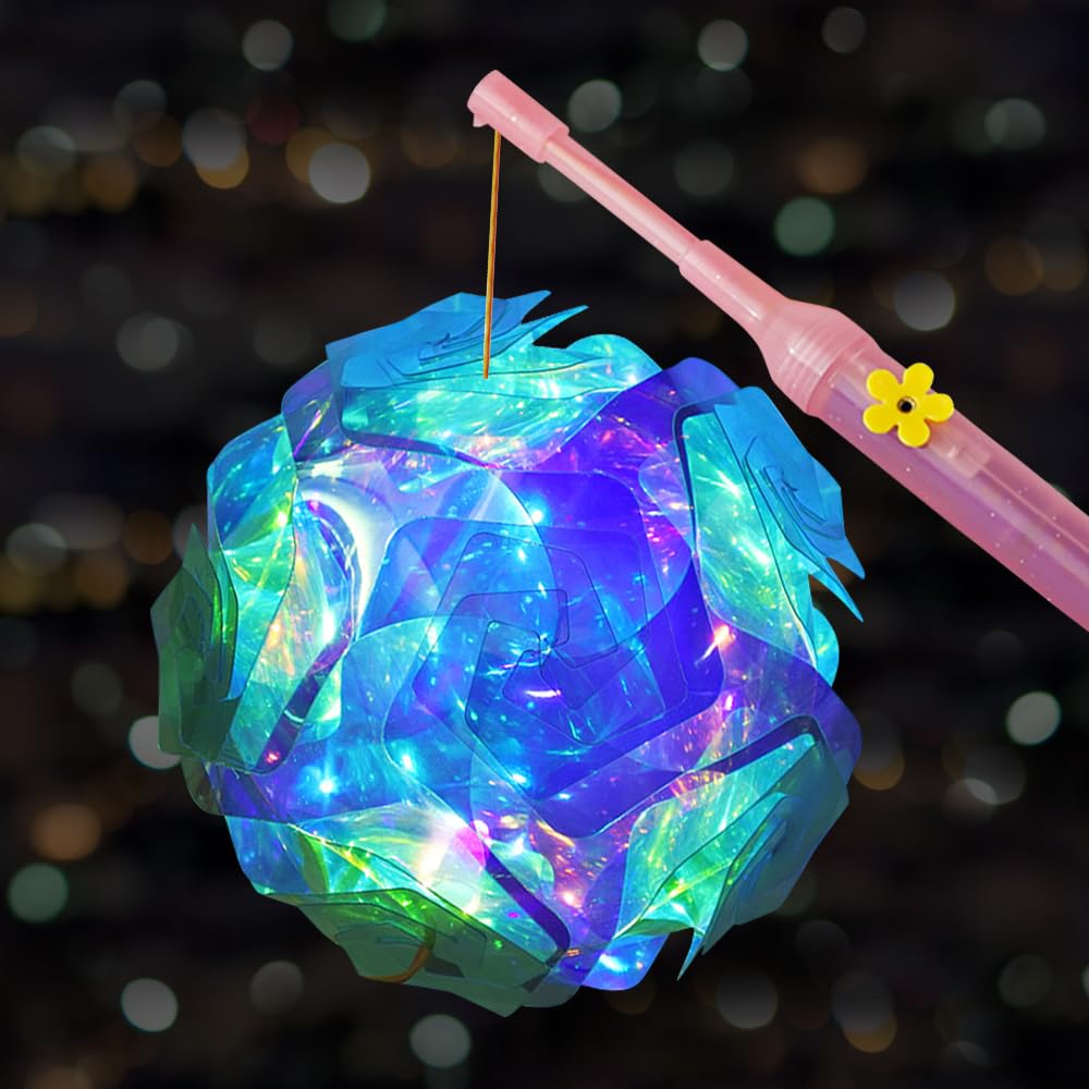 IXYHKB Lantern Children's Portable Martinist Lantern with Lantern Rod DIY Lanterns Craft Set Multicoloured LED Lanterns with Lantern Rod for St. Martin, Lantern Parade, Halloween, Christmas