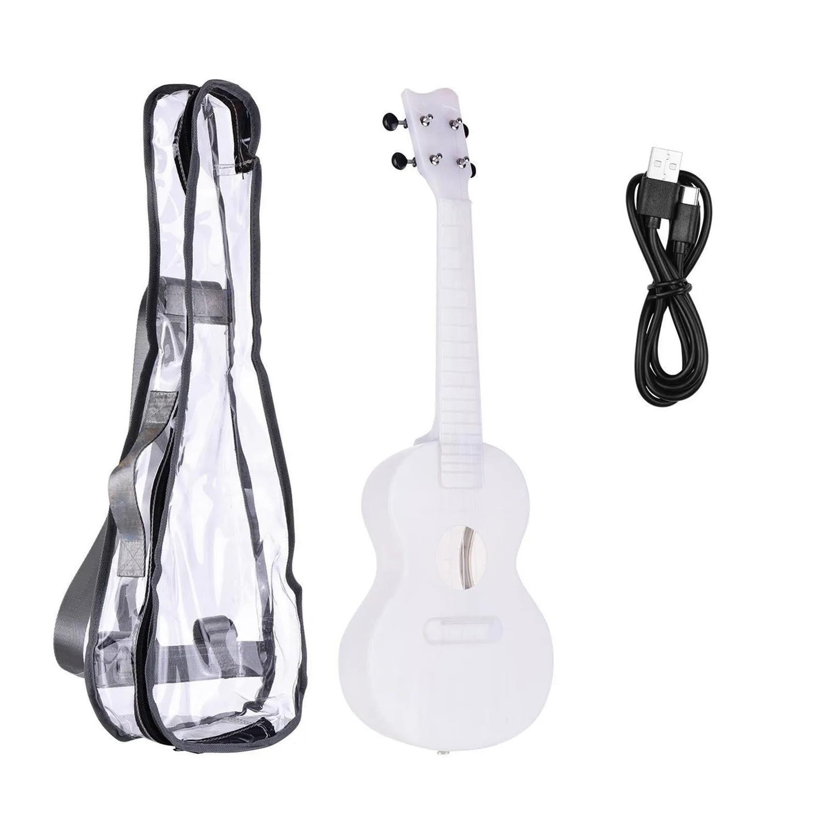Ukulele Set 23 Zoll Ukulele Mit Farbenfroher LED Beleuchtung Carbon Saiten Gigbag Und USB Ladekabel