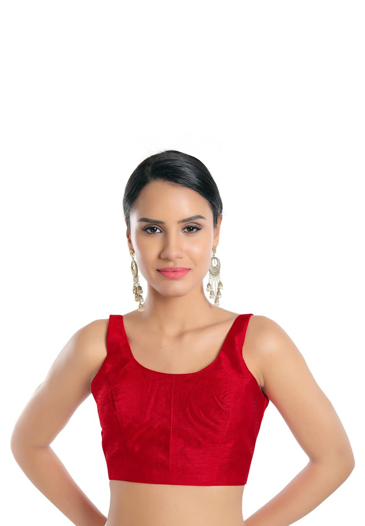 S SALWAR STUDIOWomen's Red Art Silk Back Open Readymade Saree Blouse-SSB4463-RED