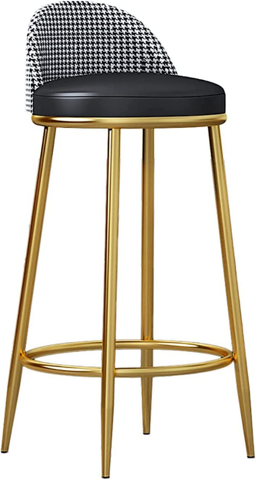 Tabouret de cuisine chic en cuir synthétique noir avec pieds métalliques dorés