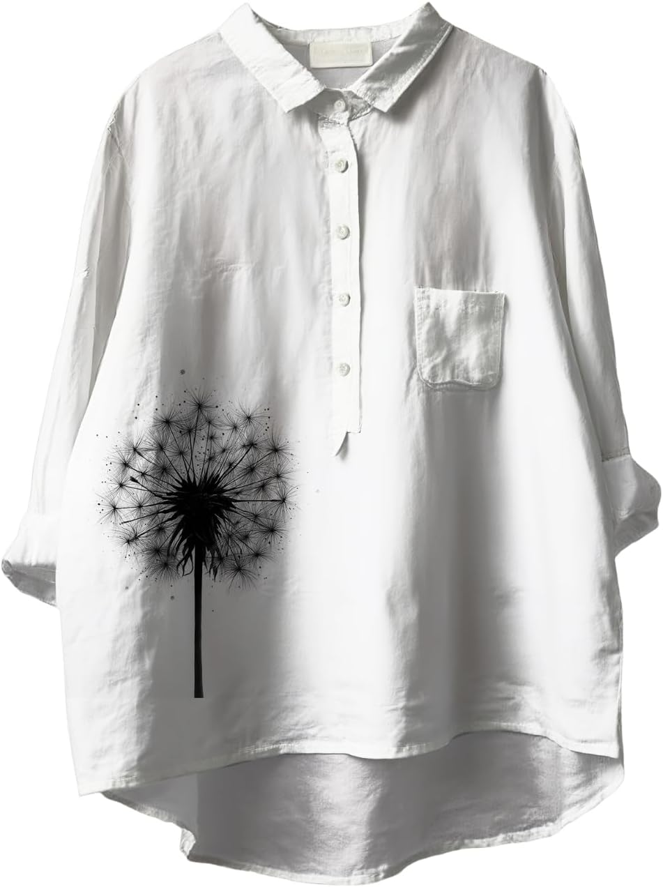 Women Boho Floral Tunic Tops Hawaii Button Down Shirts 3/4 Sleeve V Neck Blouses Casual Dressy Tshirt Plus Size